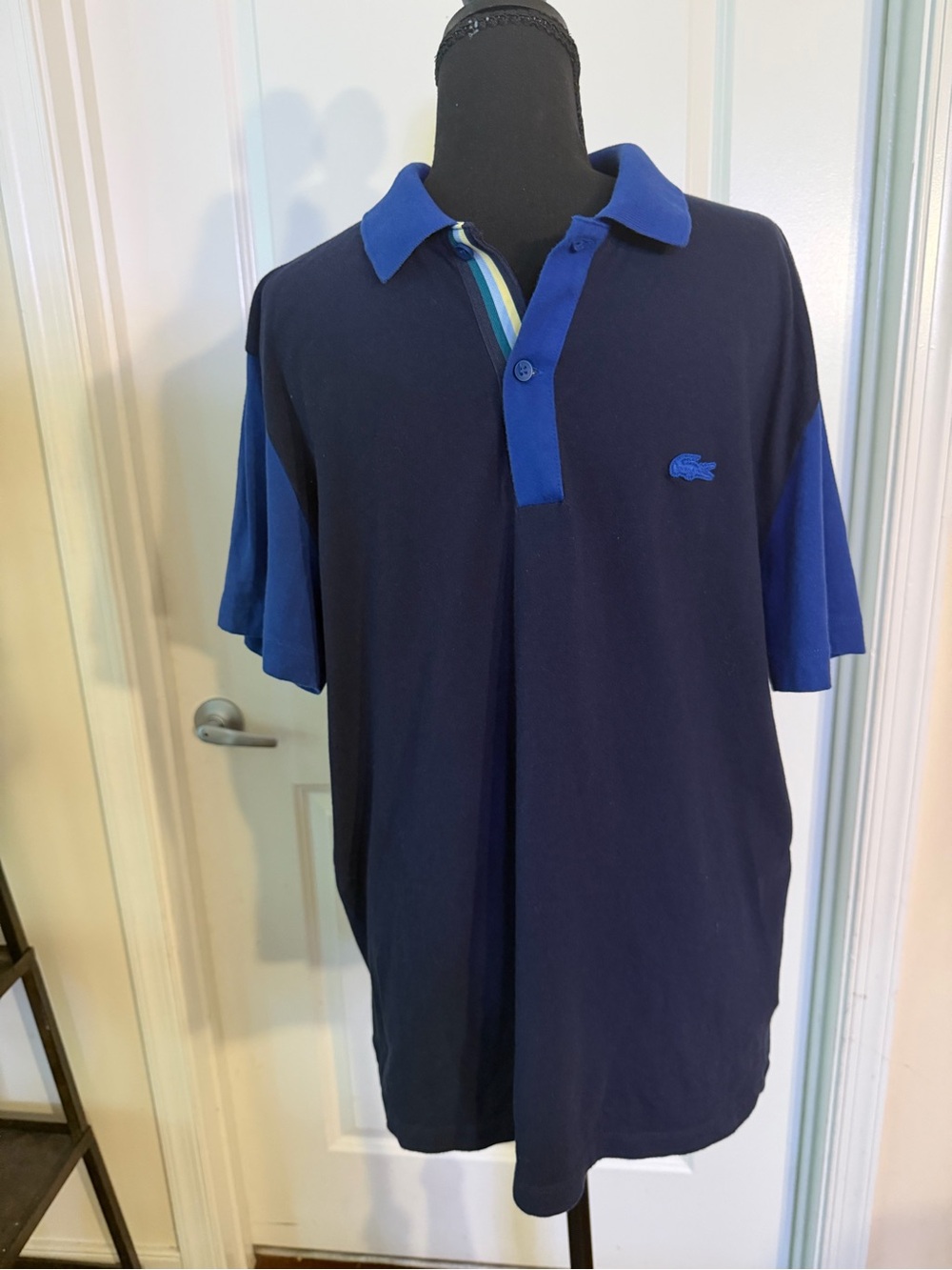 Lacoste Men's Navy and Royal Blue Two-Tone Polo